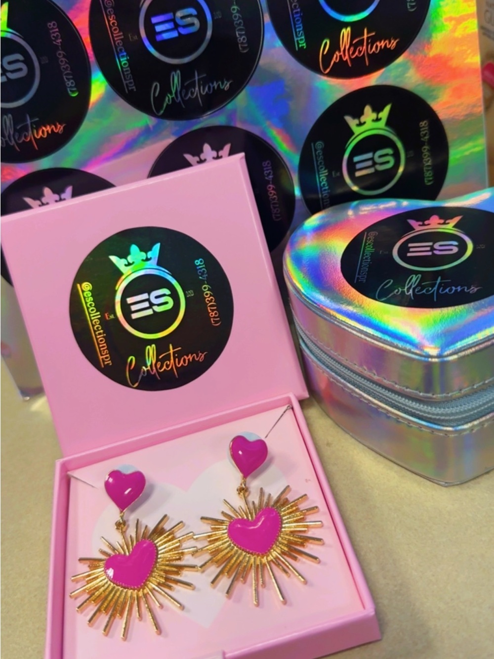 ES Collections Pink Heart Sunburst Drop Earrings